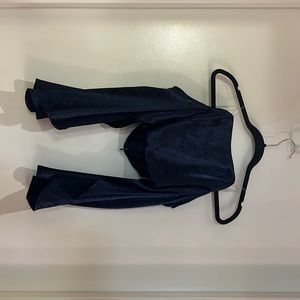 satin blue off the shoulder crop top